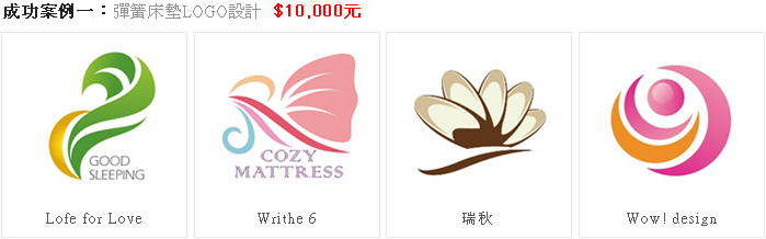 成功案例一：彈簧床墊LOGO設計  $10,000元